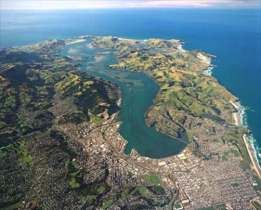 Dunedin city and harbour, and the Otago Peninsula